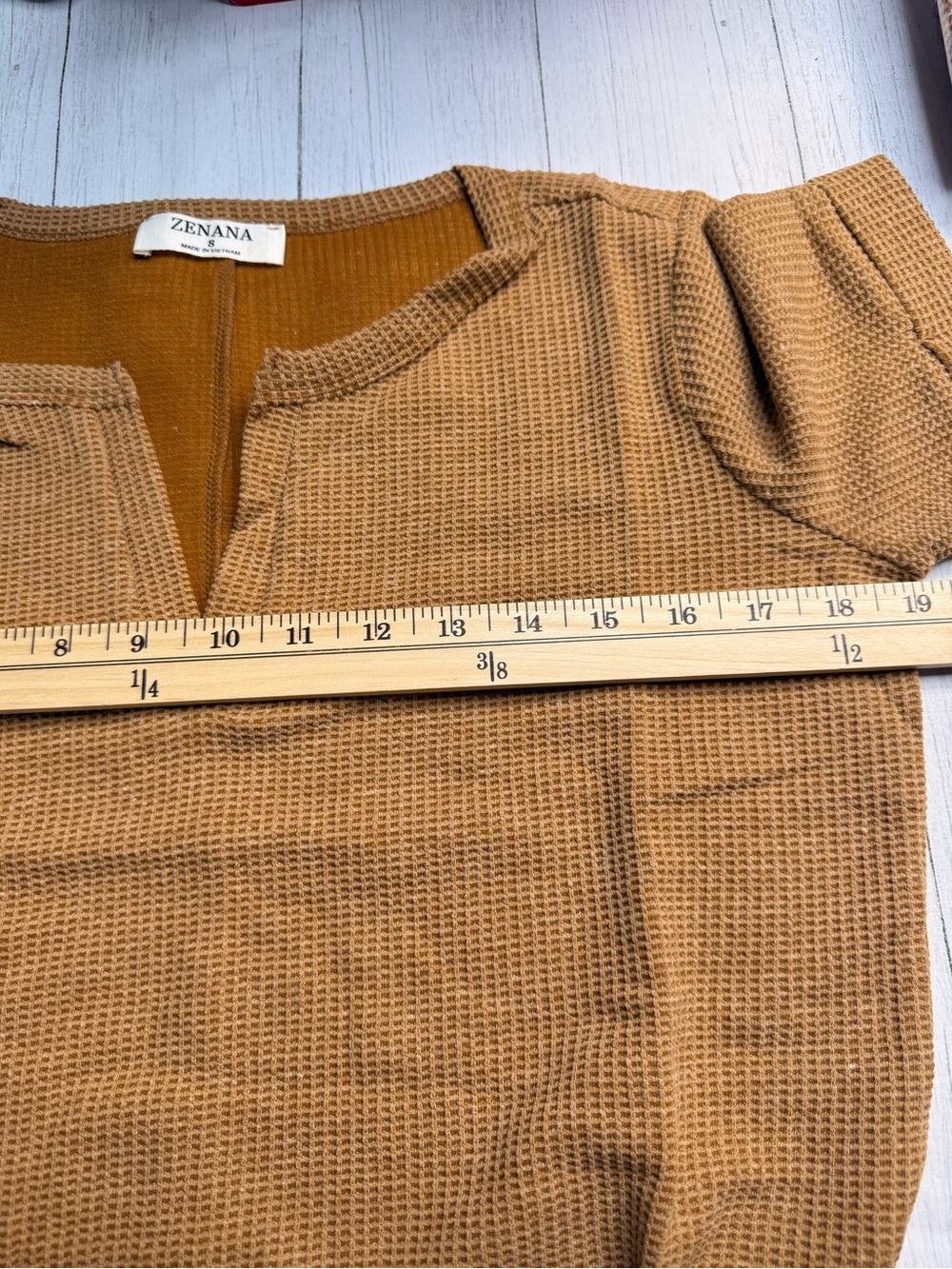 New Zenana Waffle Knit VNeck Top Camel Short Sleeve Boho Casual Boutique Sz: S-L - Picture 11 of 14
